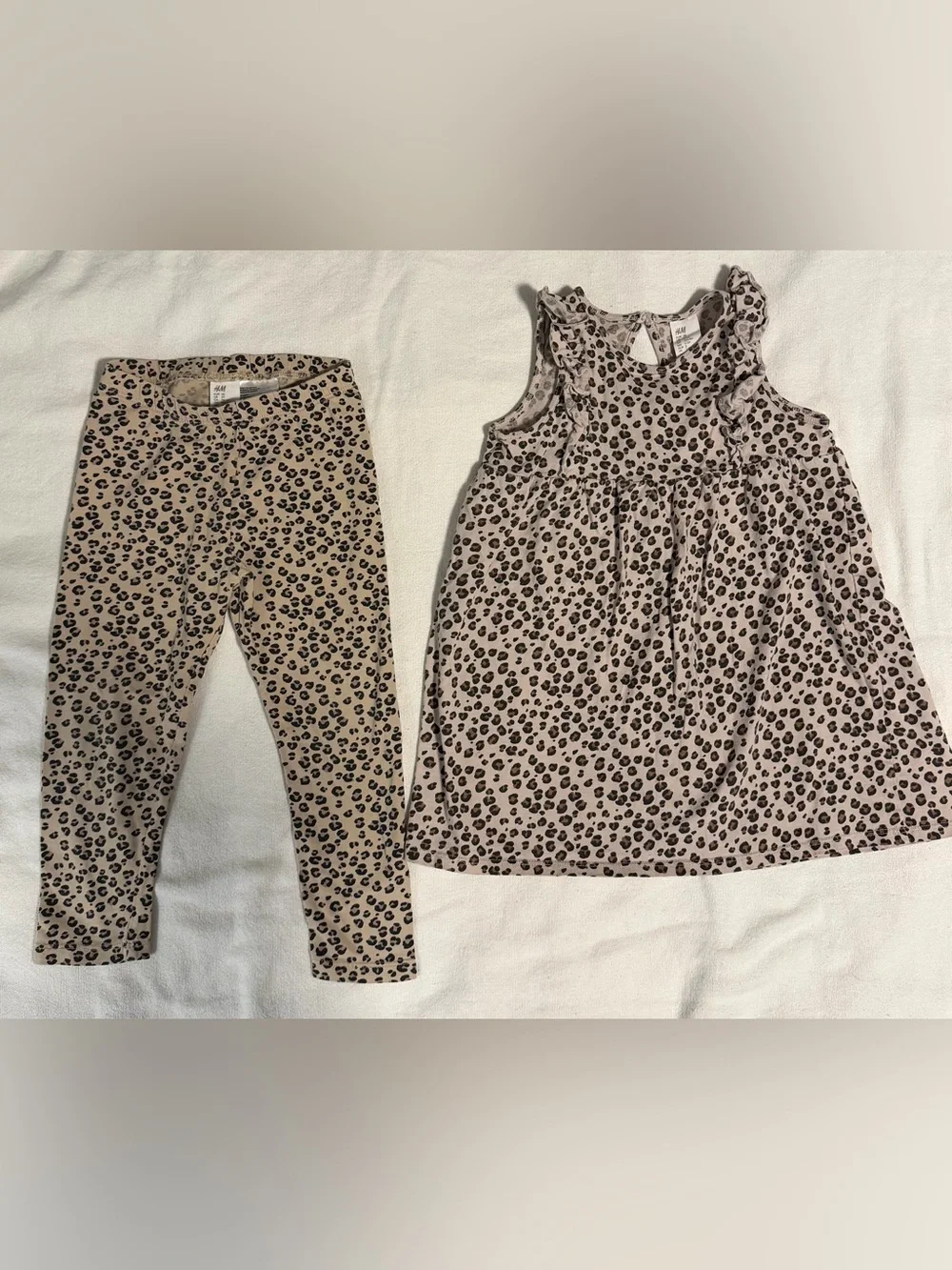 H&M Leopard Print Dress & Leggings Set - Beige, Black Dress 3T bottom 2T